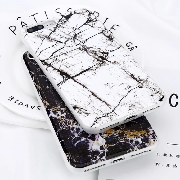 WHITE SOFT SILICONE MARBLE IPHONE 7 8 PLUS CASE - Picture 2 of 4